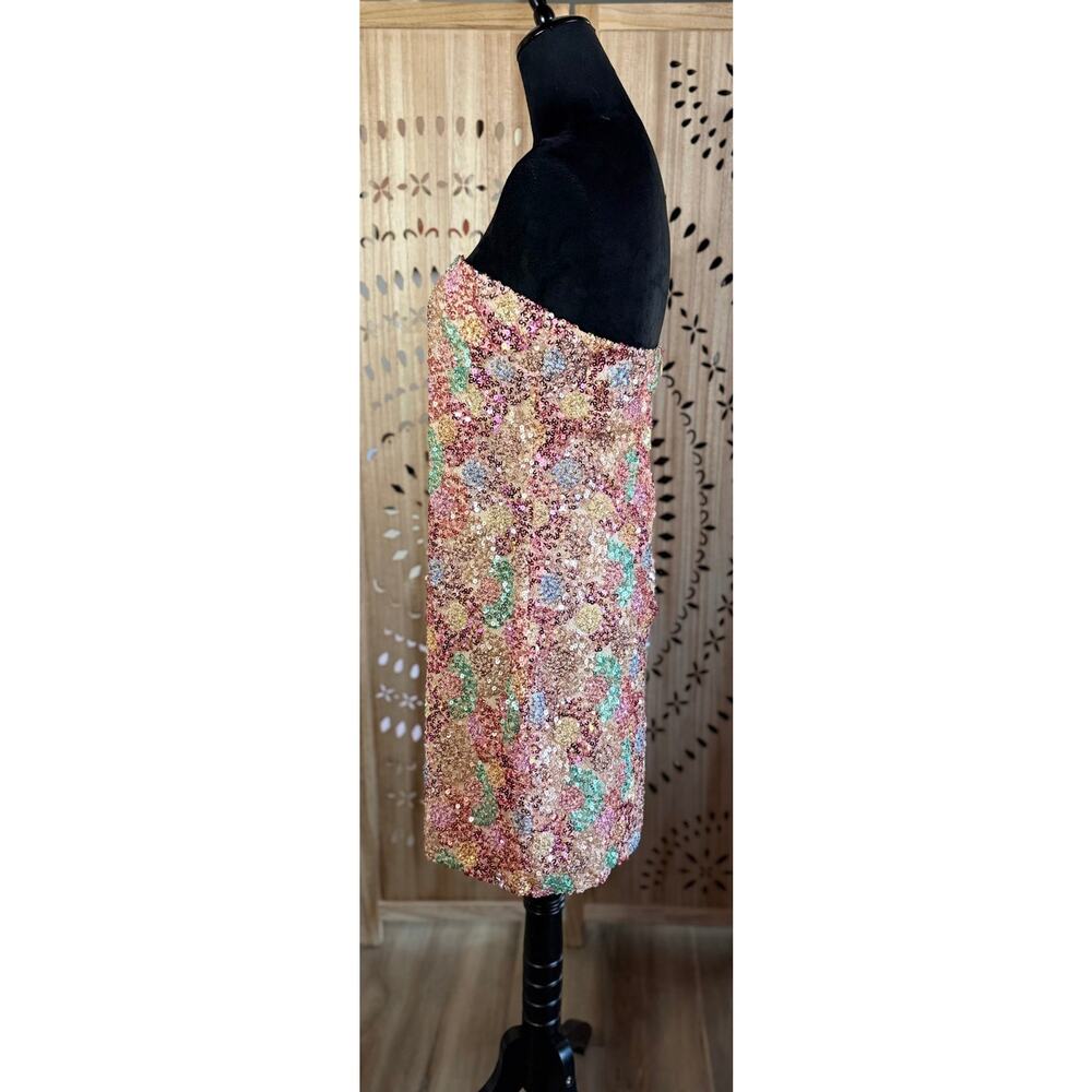 NWT 12th Tribe Rainbow Sequin Strapless Mini Dress Size L - Picture 3 of 9